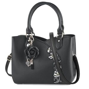 Handbag Embroidery Top Handle Satchel Fashion Shoulder Bag Tote Purse Black .